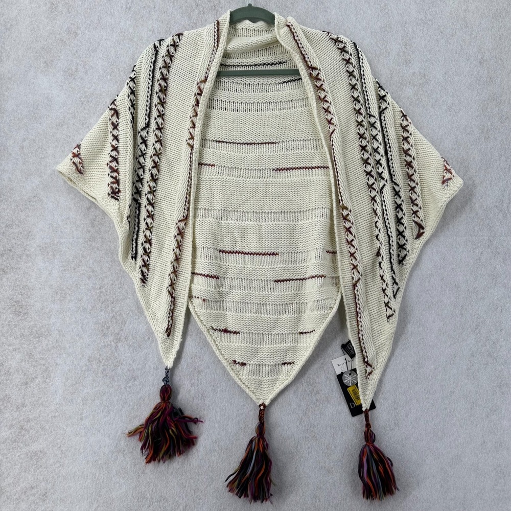 Dillards SweaterShawl Wrap One Size Ivory Aztec Cardigan Cape NWT Flowy Knit